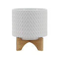White Ceramic Chevron Planter With Stand A17057