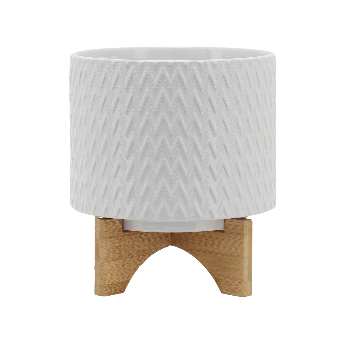 White Ceramic Chevron Planter With Stand A17057