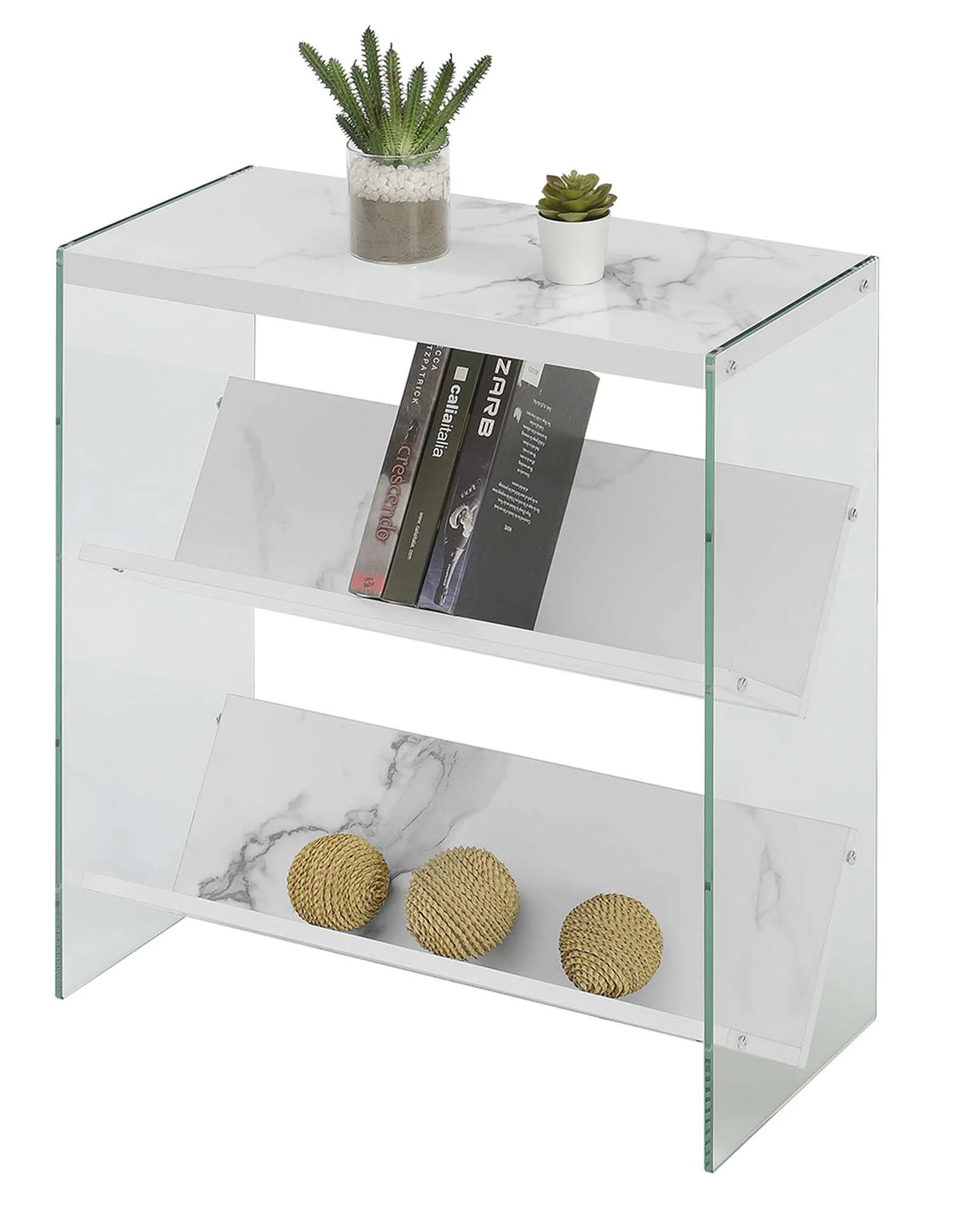 White Faux Marble Bookcase D365