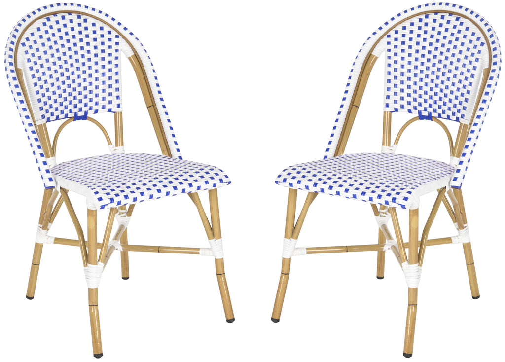 Blue White Set of 2 Outdoor Bistro Side Chair S192
