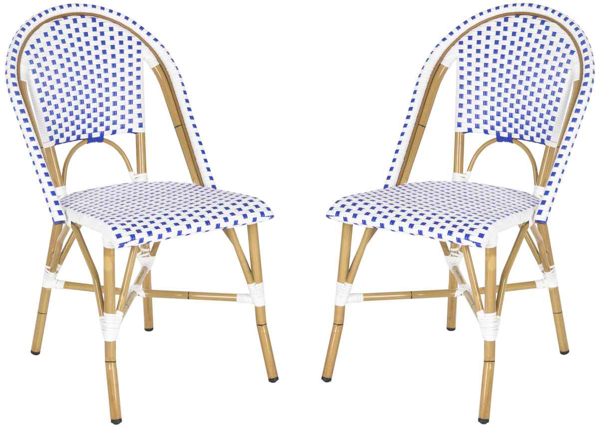 Blue White Set of 2 Outdoor Bistro Side Chair S192