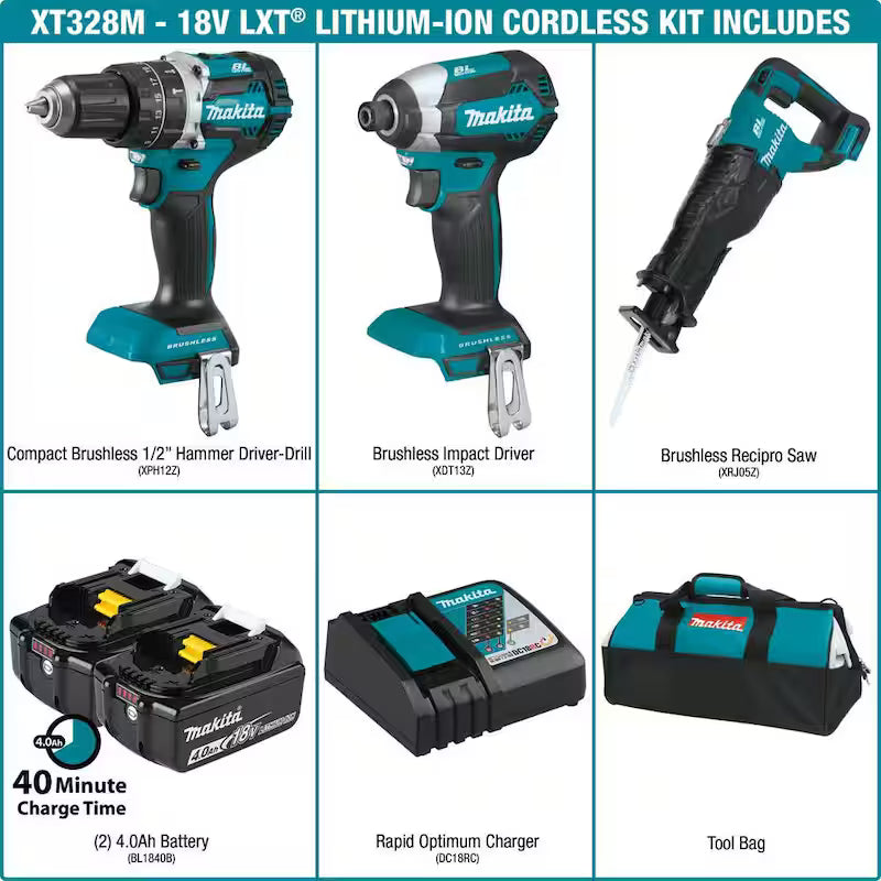 18V Lithium-Ion Brushless Cordless 3-Tool Combo Kit with 4.0 Ah Batteries B838