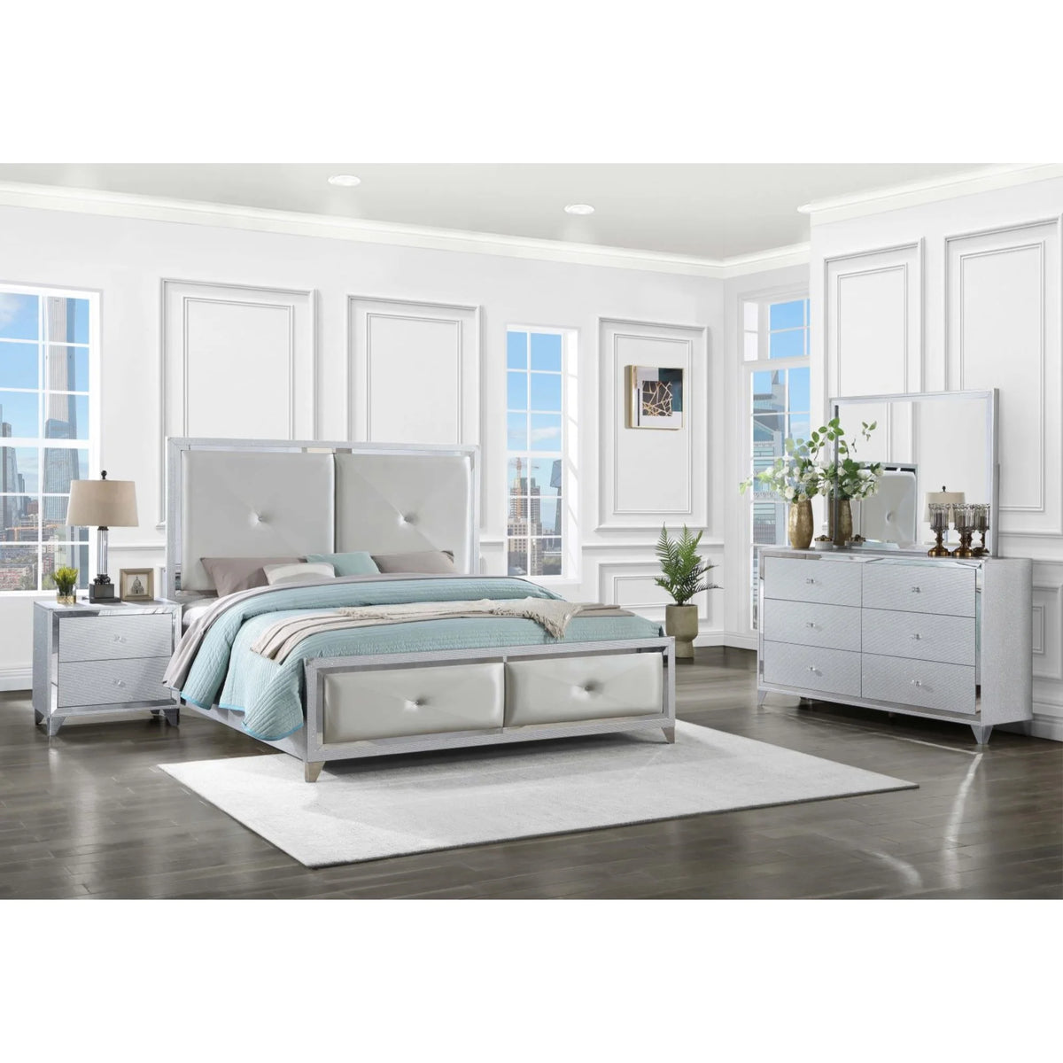 4-piece Modern Wood Tufted Eastern King Bedroom Set T38514