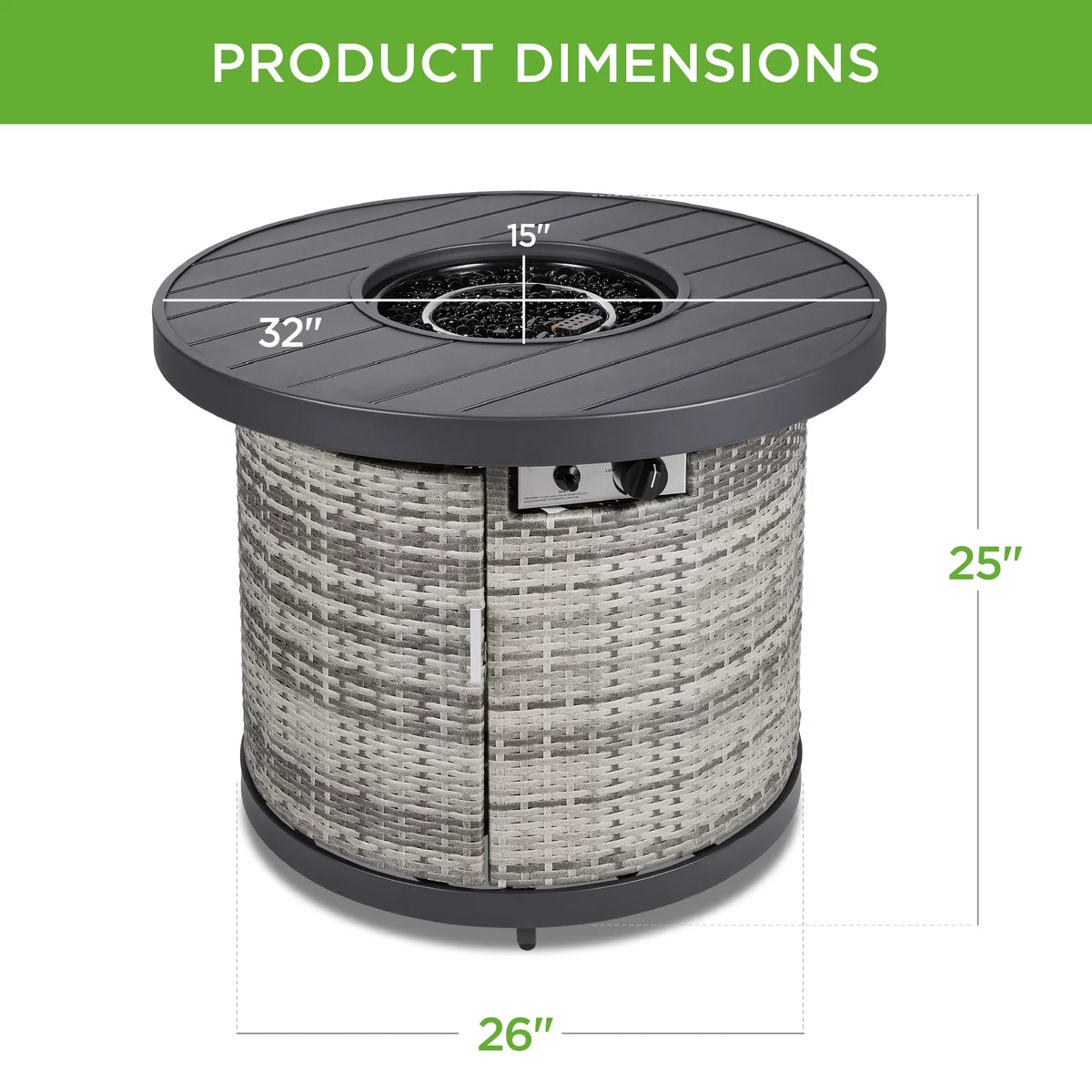 32in Round Gas Fire Pit Table Brown N911