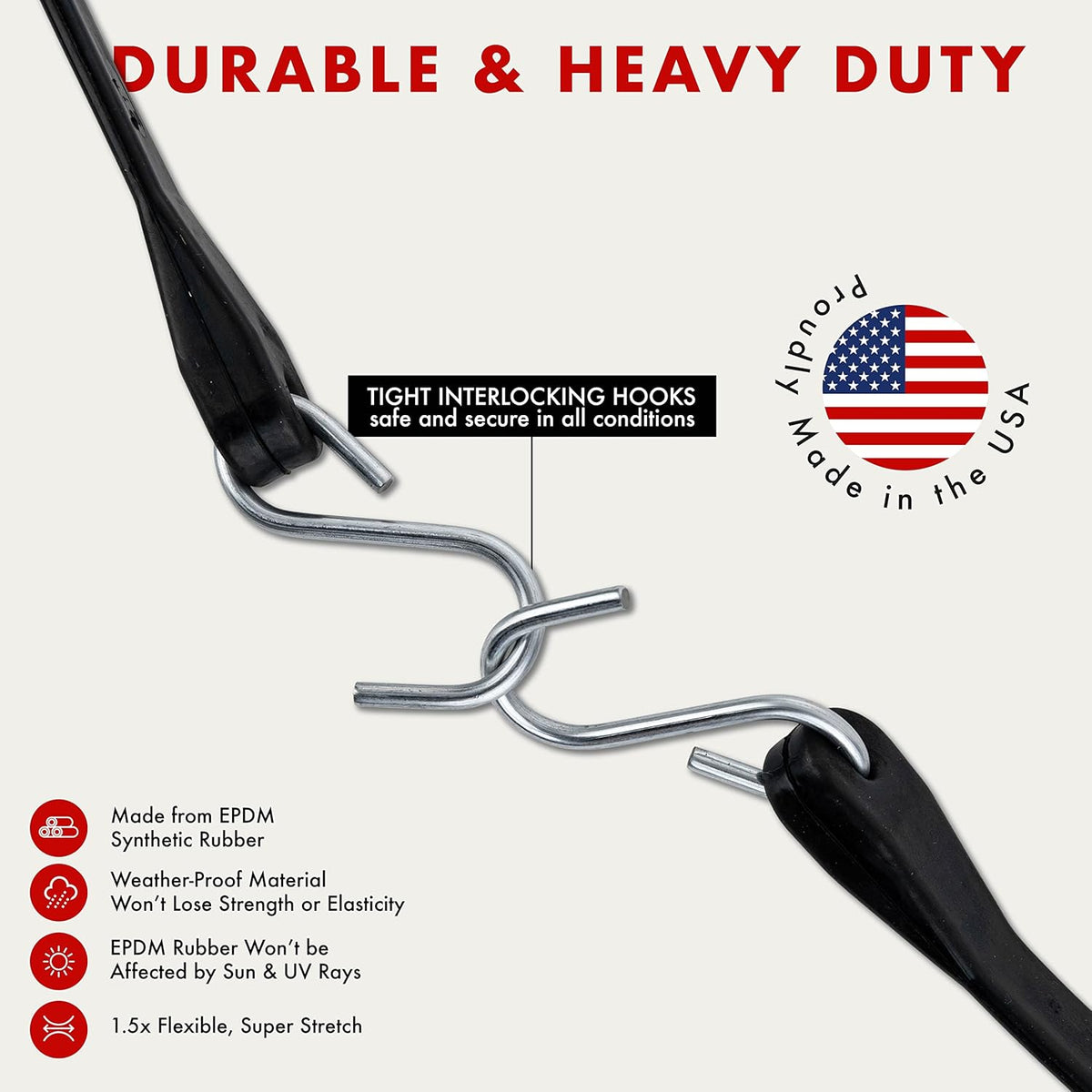 50 Pack 41" EPDM Rubber Tarp Straps with Crimped Hooks F855118