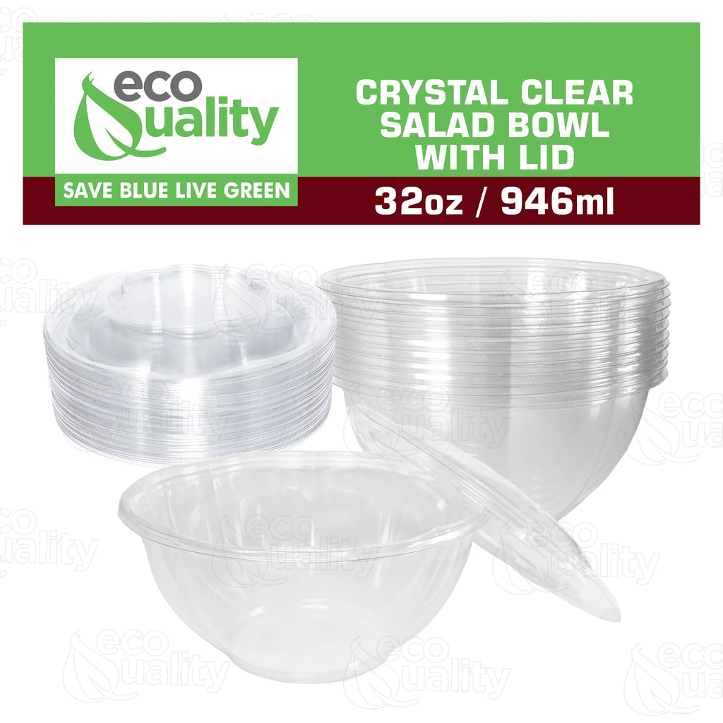 32oz Clear Disposable Salad Bowls with Lids G194515