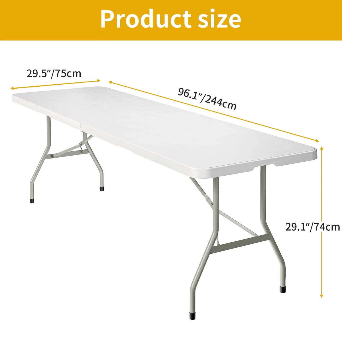 8FT Heavy Duty Folding Table with Carrying Handle White Y2435
