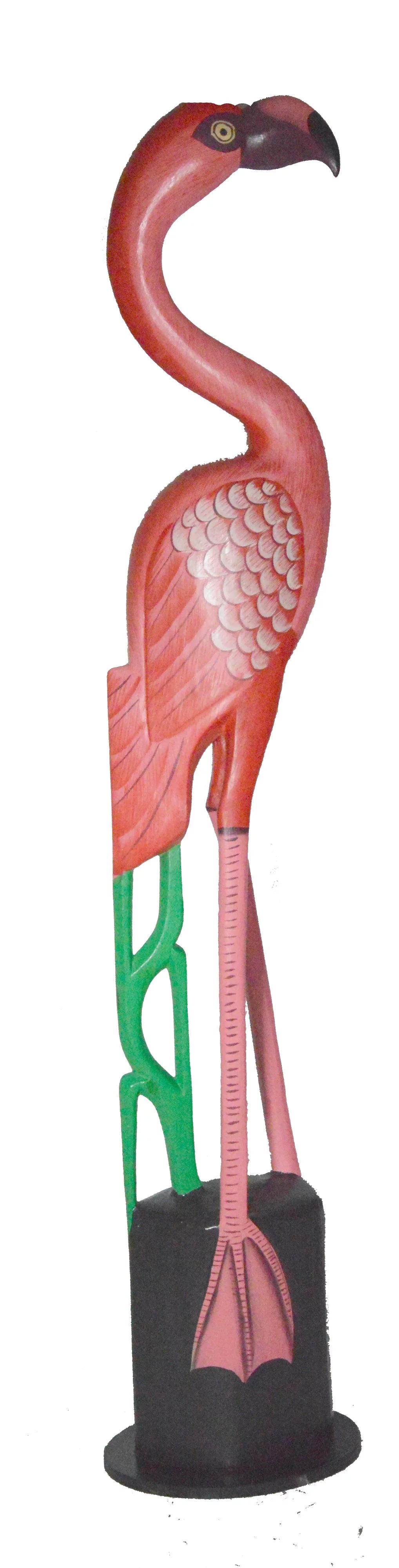Hand Carved Wood Pink Flamingo Bird Sculpture O5043
