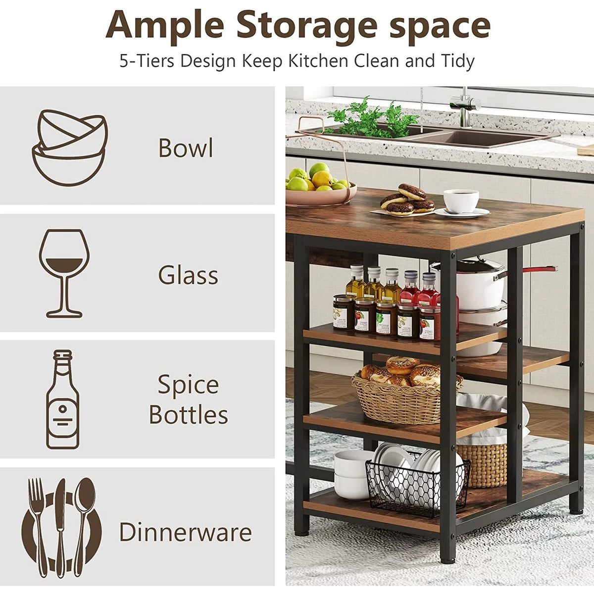Kitchen Island with Storage Shelves S174125