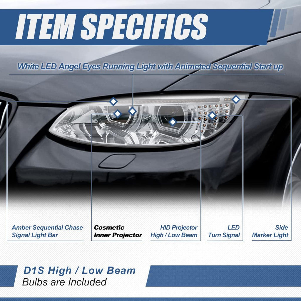 Dual Animated Start-Up Halo Sequential LED Turn Signal Projector HID Headlights, Chrome Housing P72406