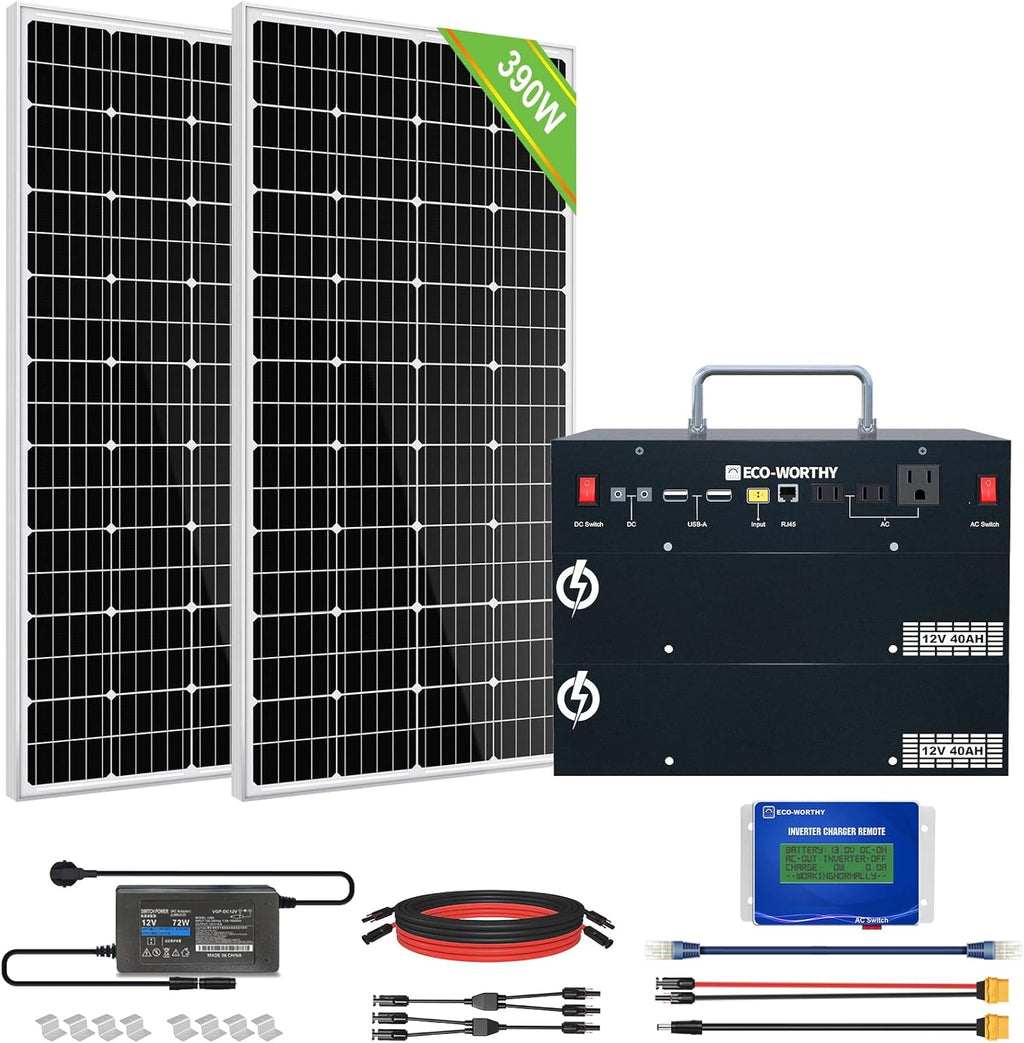 1600WH Complete Solar Power System with 2 195W Solar Panels and 1024WH Power Station Q186