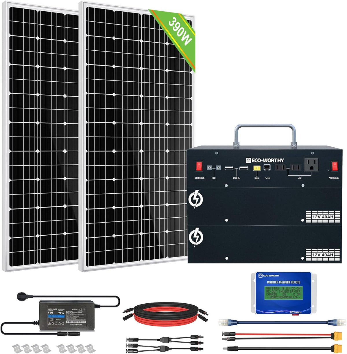 1600WH Complete Solar Power System with 2 195W Solar Panels and 1024WH Power Station Q186