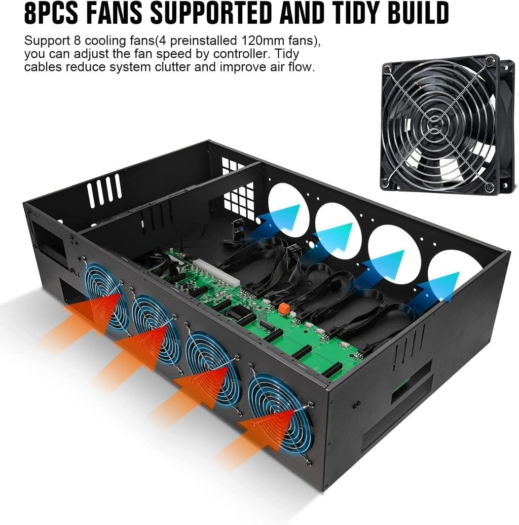 8 Ports GPU Mining Frame Case with 8 Cooling Fans K7433