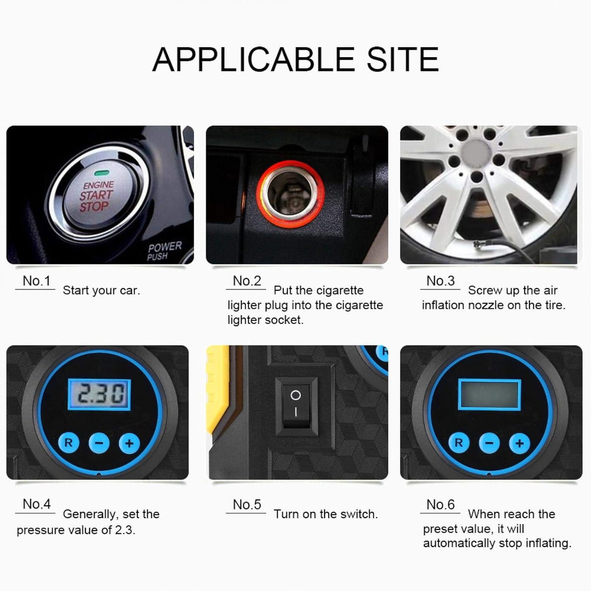 DC 12V Digital Portable Car Tire Inflator Pump 150PSI, Pack of 2 Y65003