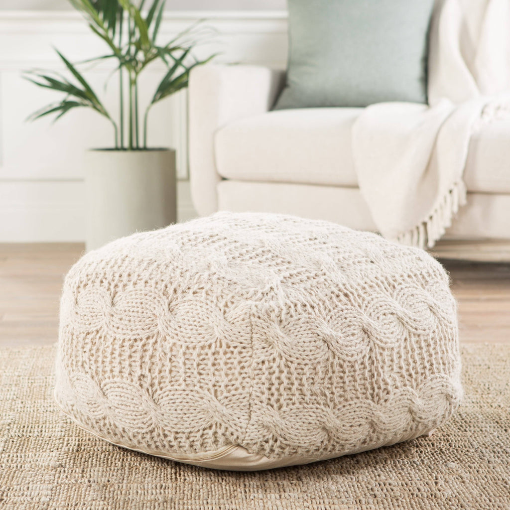 Ivory Wool Pouf V682229