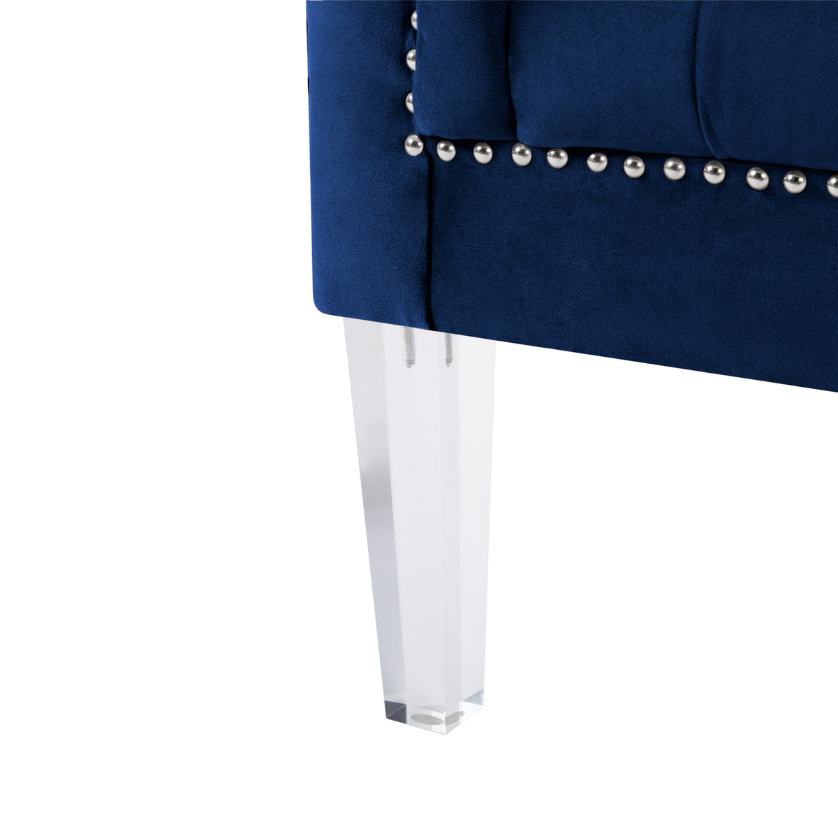 Navy Blue Velvet 3 Piece Living Room Set Y244