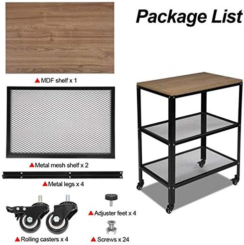 3-Tier Rolling Serving Cart with Metal Frame, Rustic Brown V35012
