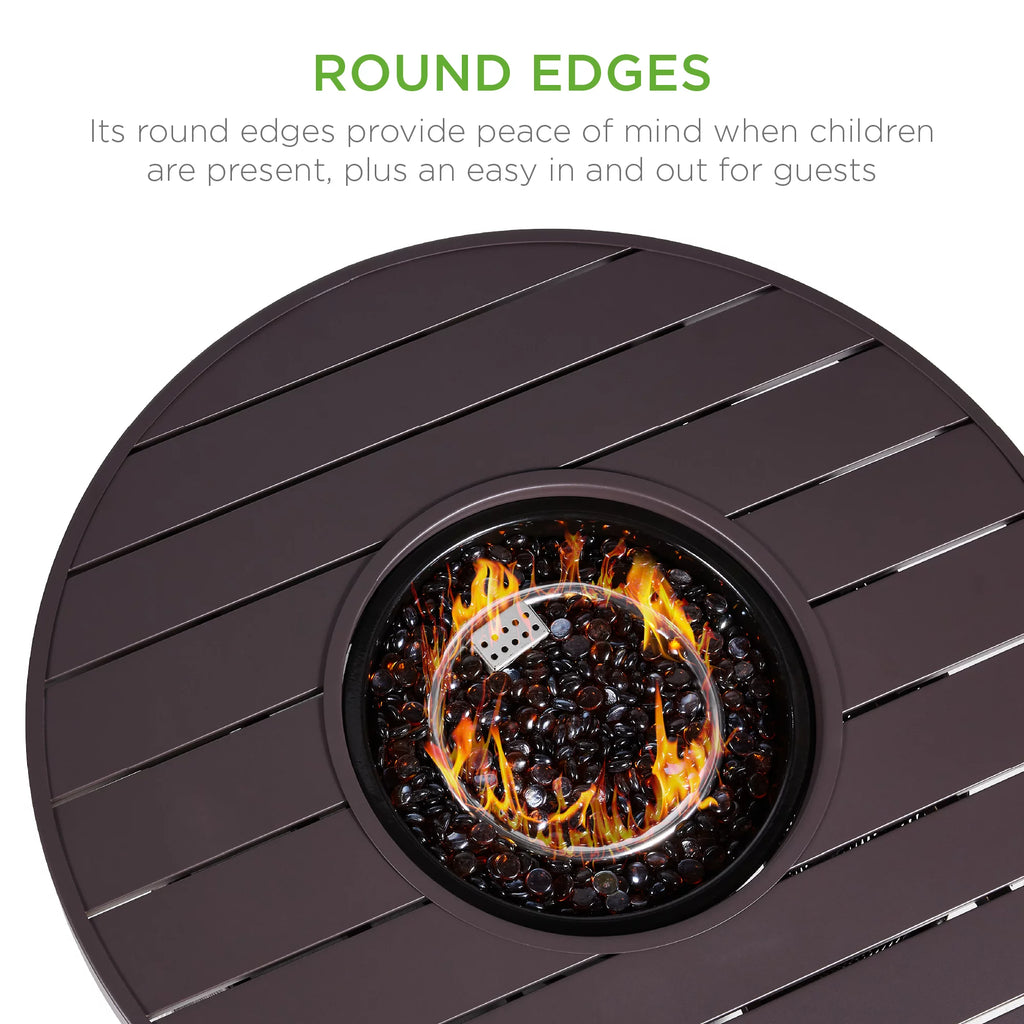 32in Round Gas Fire Pit Table Brown N911