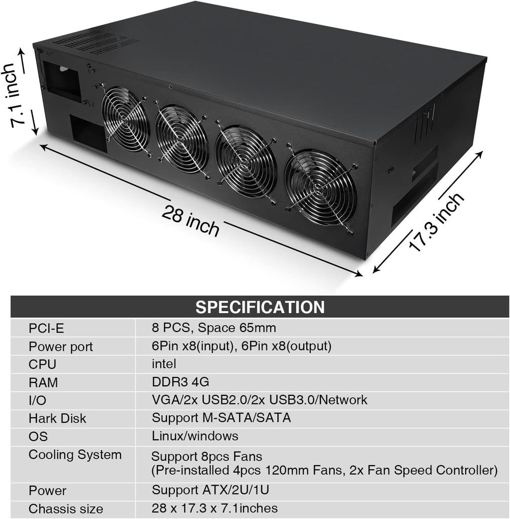 8 Ports GPU Mining Frame Case with 8 Cooling Fans K7433