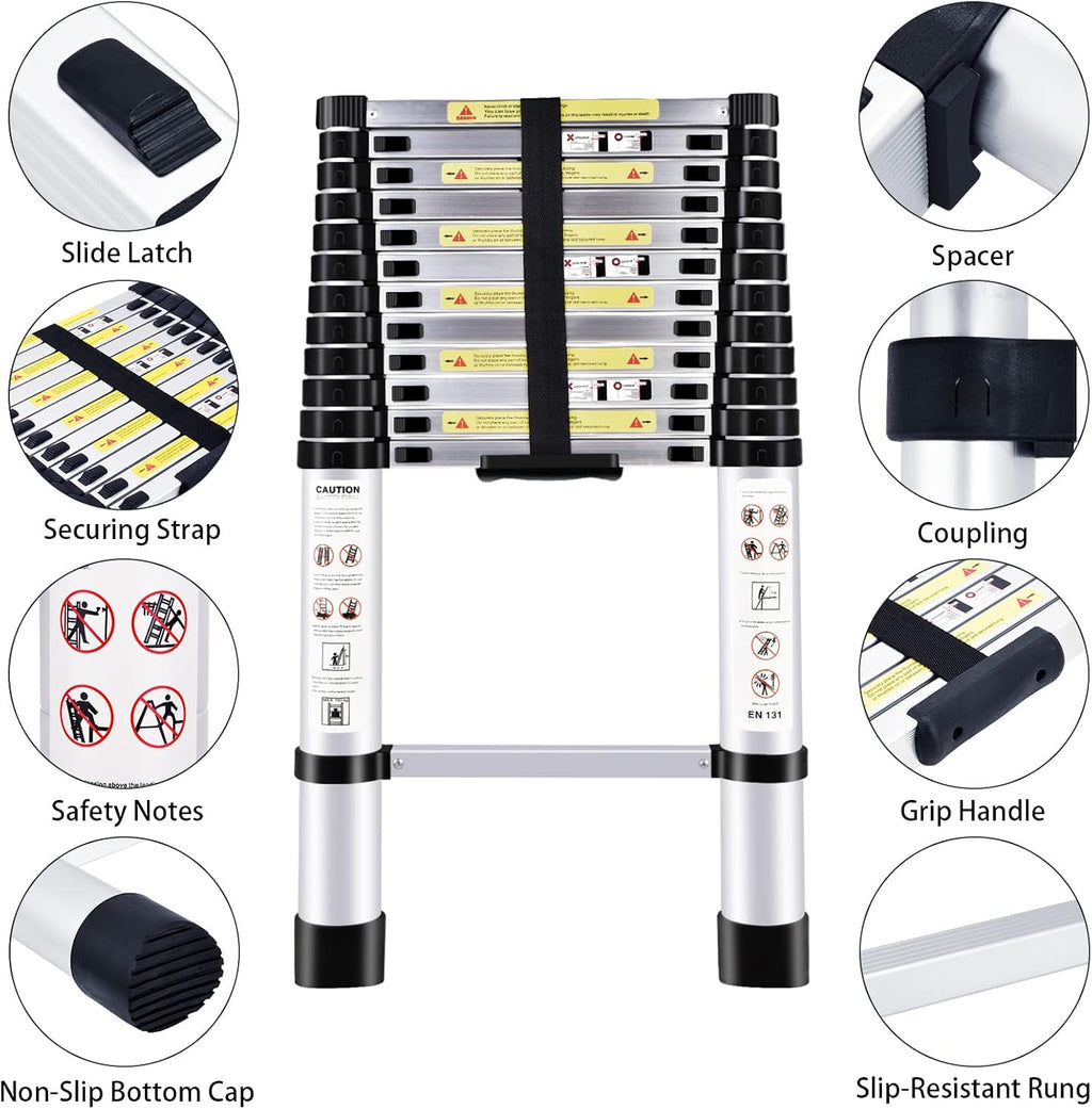 Telescopic Folding Aluminum Extension Ladder 12.5Ft/3.8M D4036