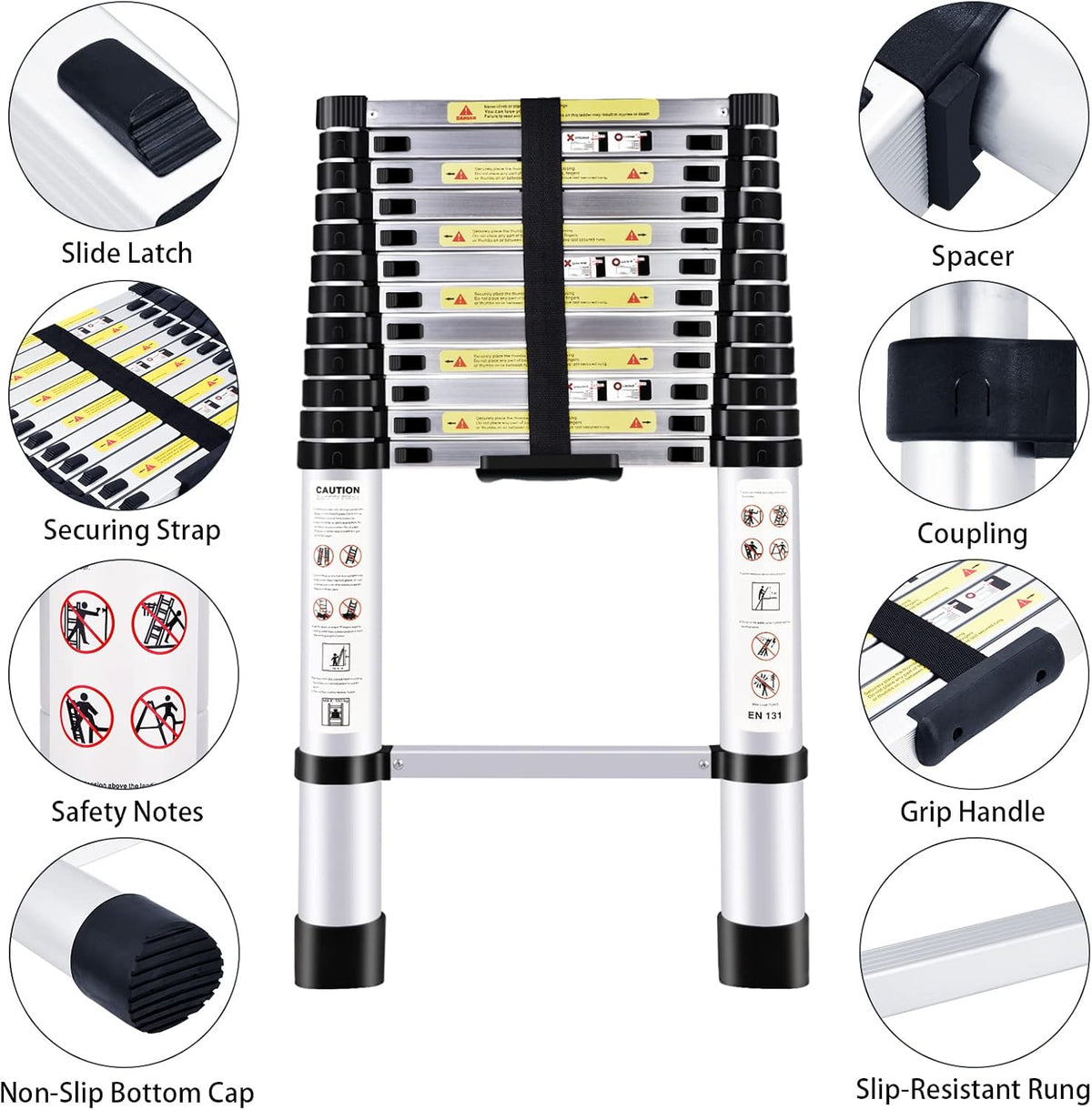 Telescopic Folding Aluminum Extension Ladder 12.5Ft/3.8M D4036