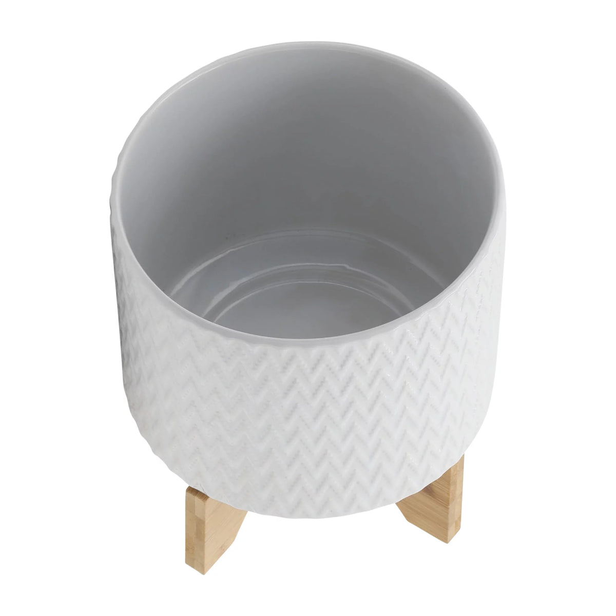 White Ceramic Chevron Planter With Stand A17057
