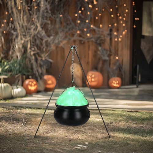 Halloween Witches Cauldron with Tripod Stand Black Pot LED Light J6287