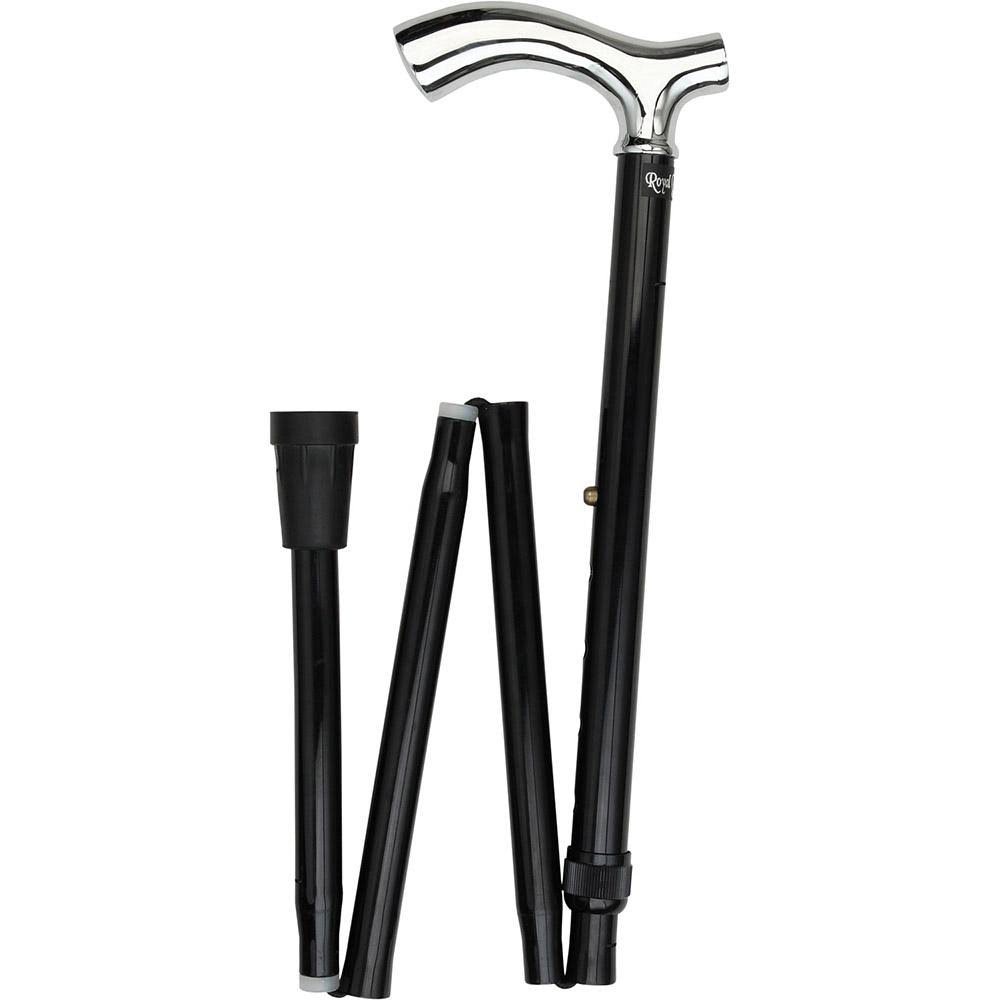 Chrome Plated Slim Line Walking Cane with Folding, Adjustable Black Aluminum Shaft X295