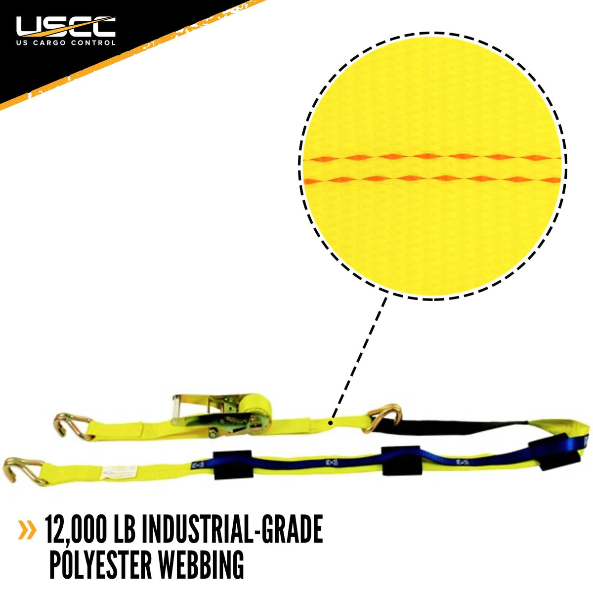 2" x 11' Ratchet Strap with Wire Hooks & 3 Rubber Cleats E9944