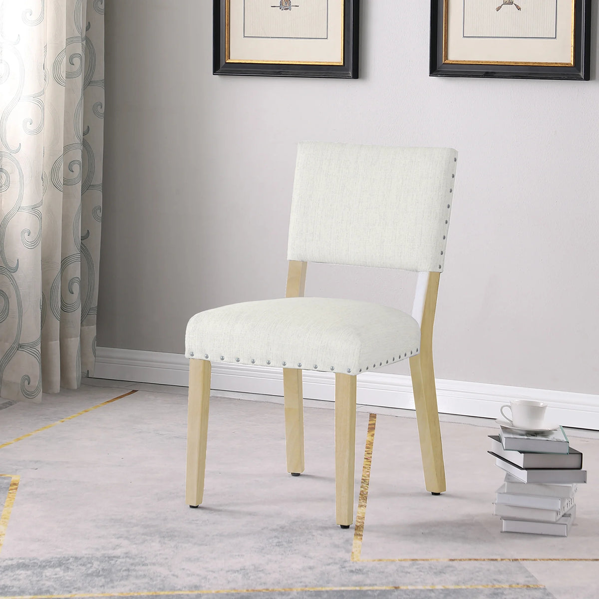 Open Back Dining Chair with Nailhead Trim, Set of 2, Cream X978106