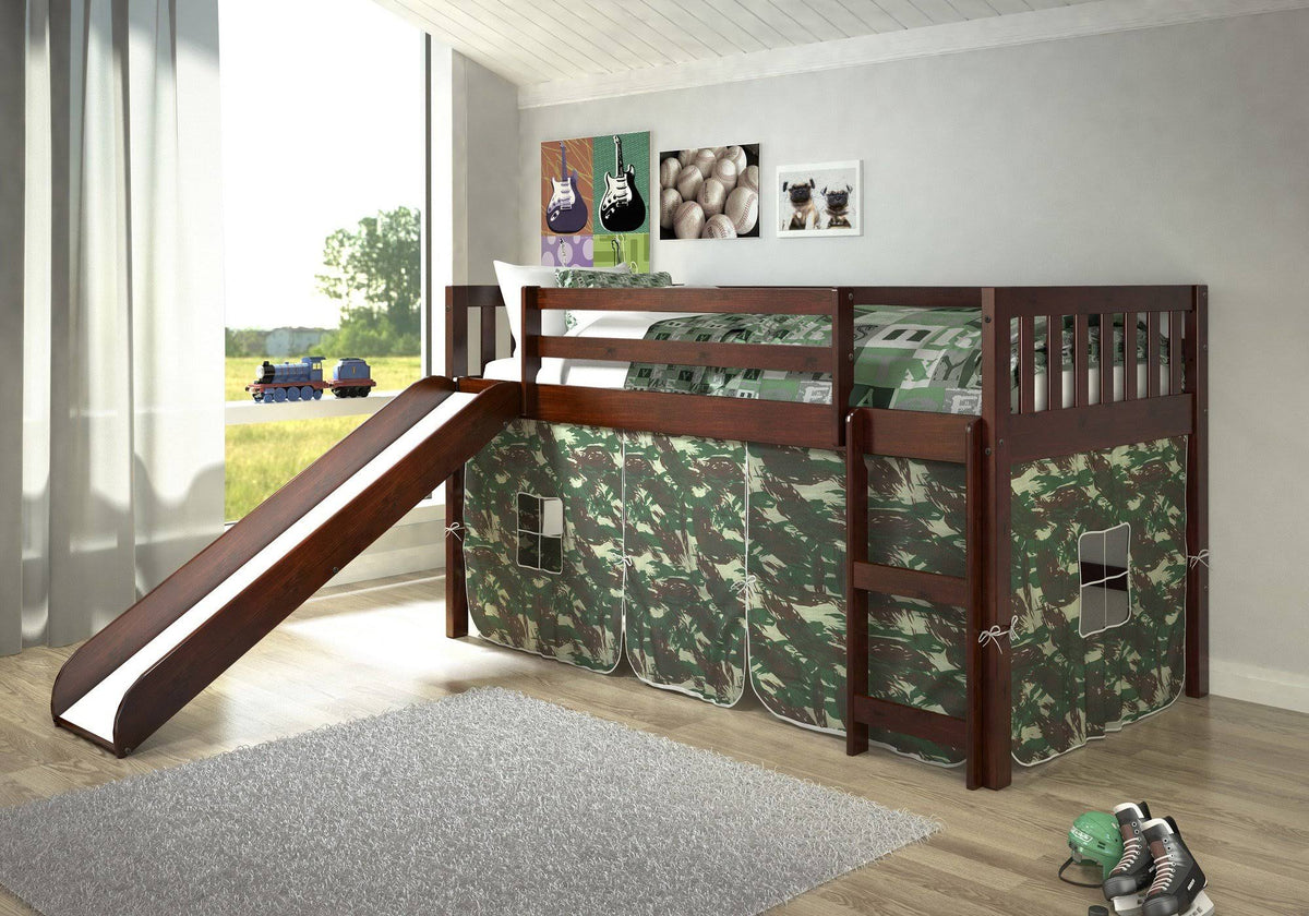 Twin Low Loft Bed with Slide Cappuccino C6587