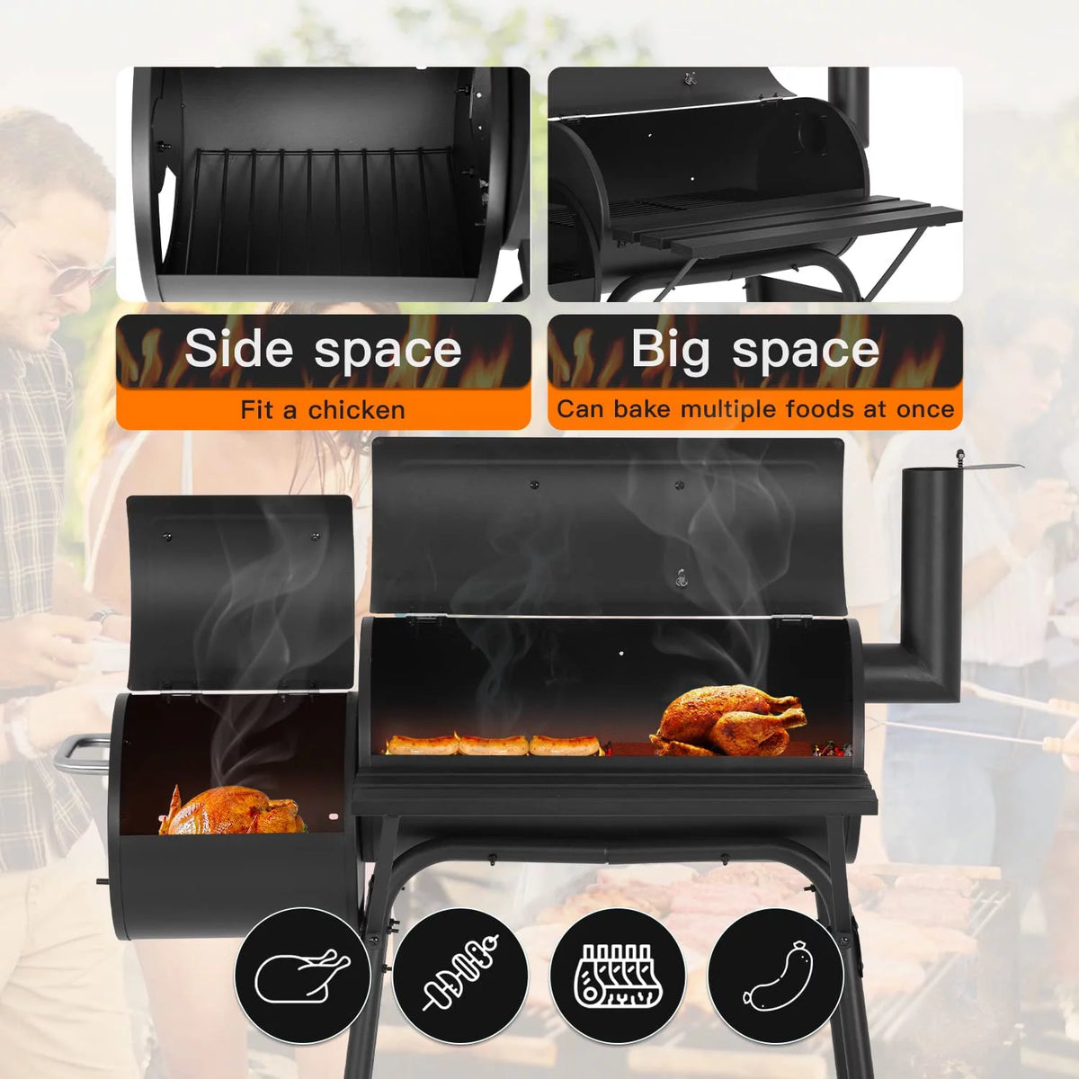 Charcoal Grills Outdoor BBQ Grill Portable Grill Offset Smoker R5718