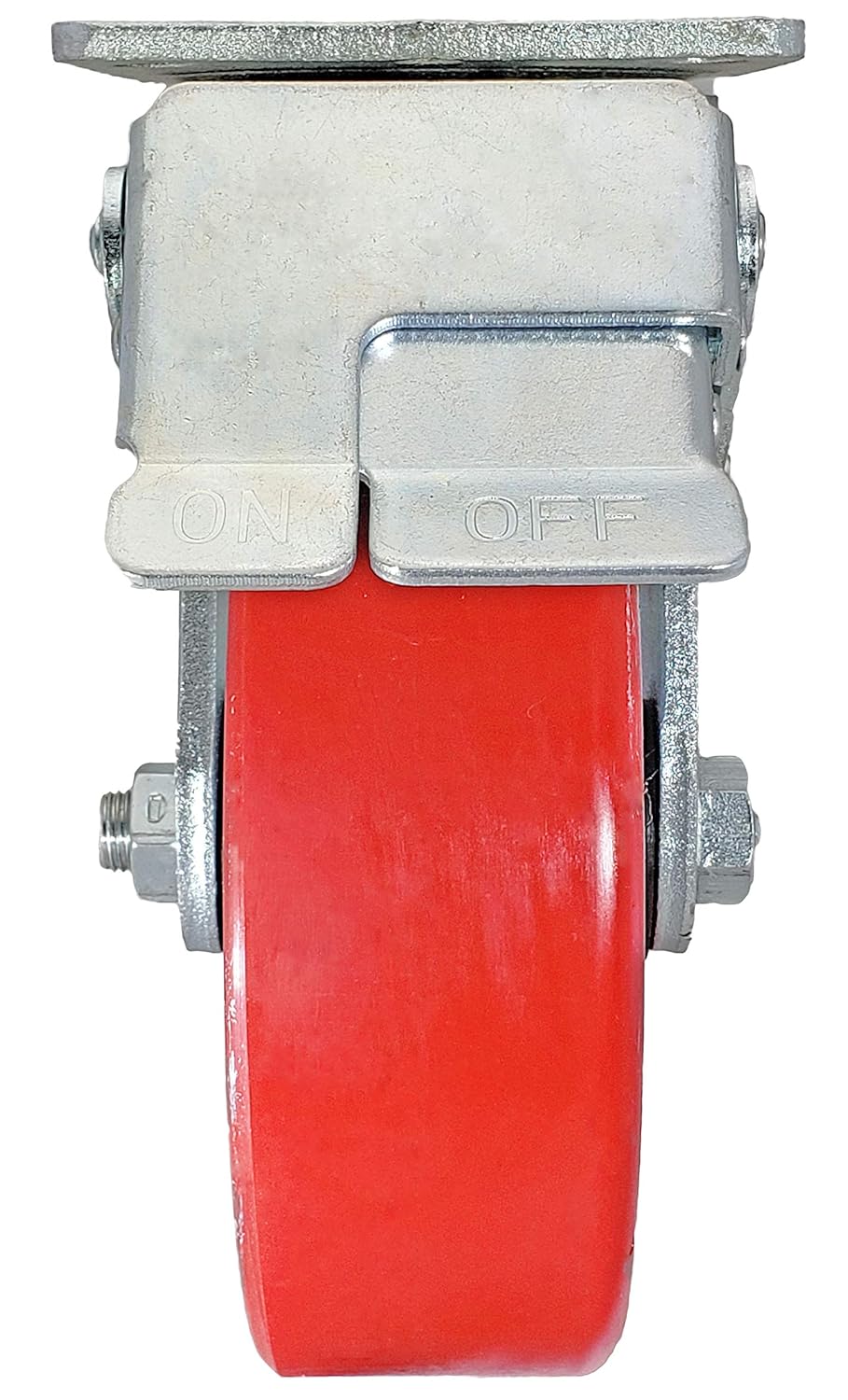 6 x 2 Total Lock Caster Set of 4 with Red Polyurethane on Steel Wheel Y64395