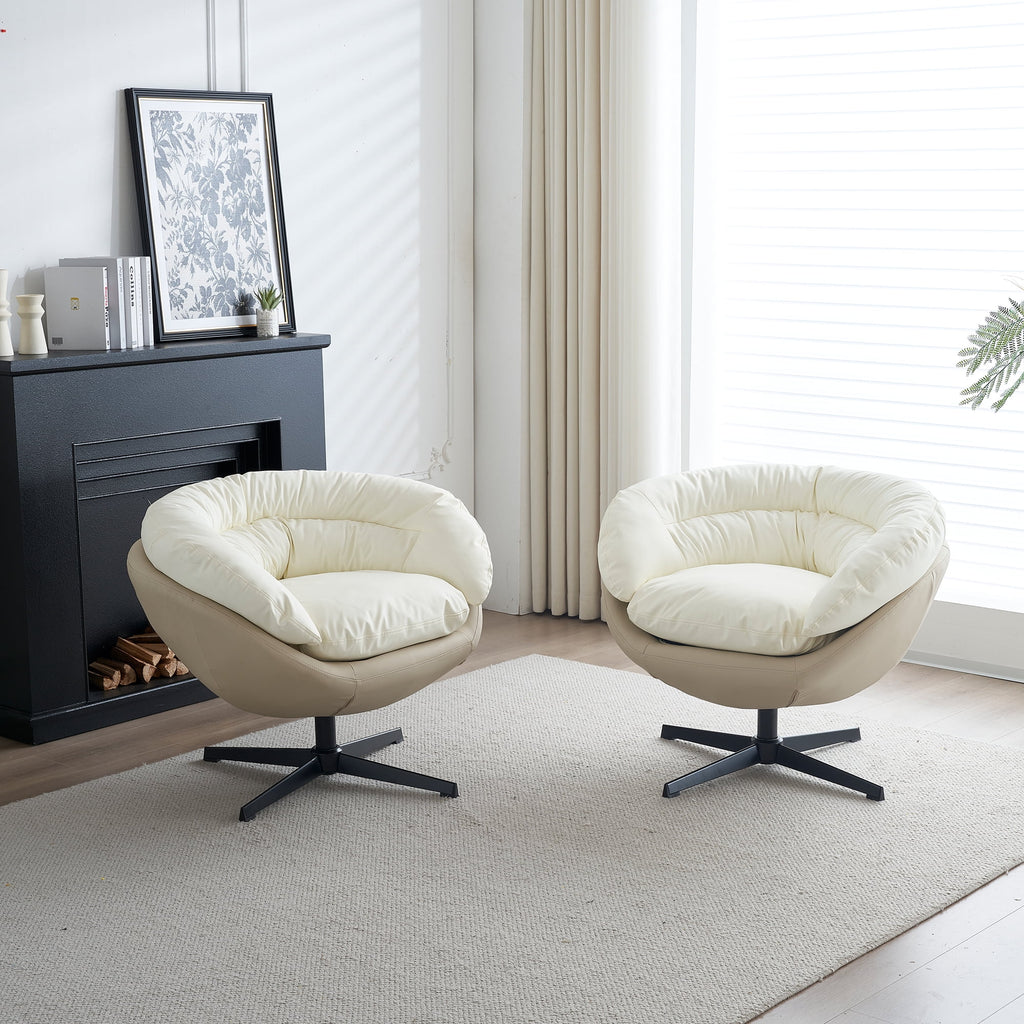 Swivel Sofa Barrel Chair, Two Tone Beige Gray and White A39999