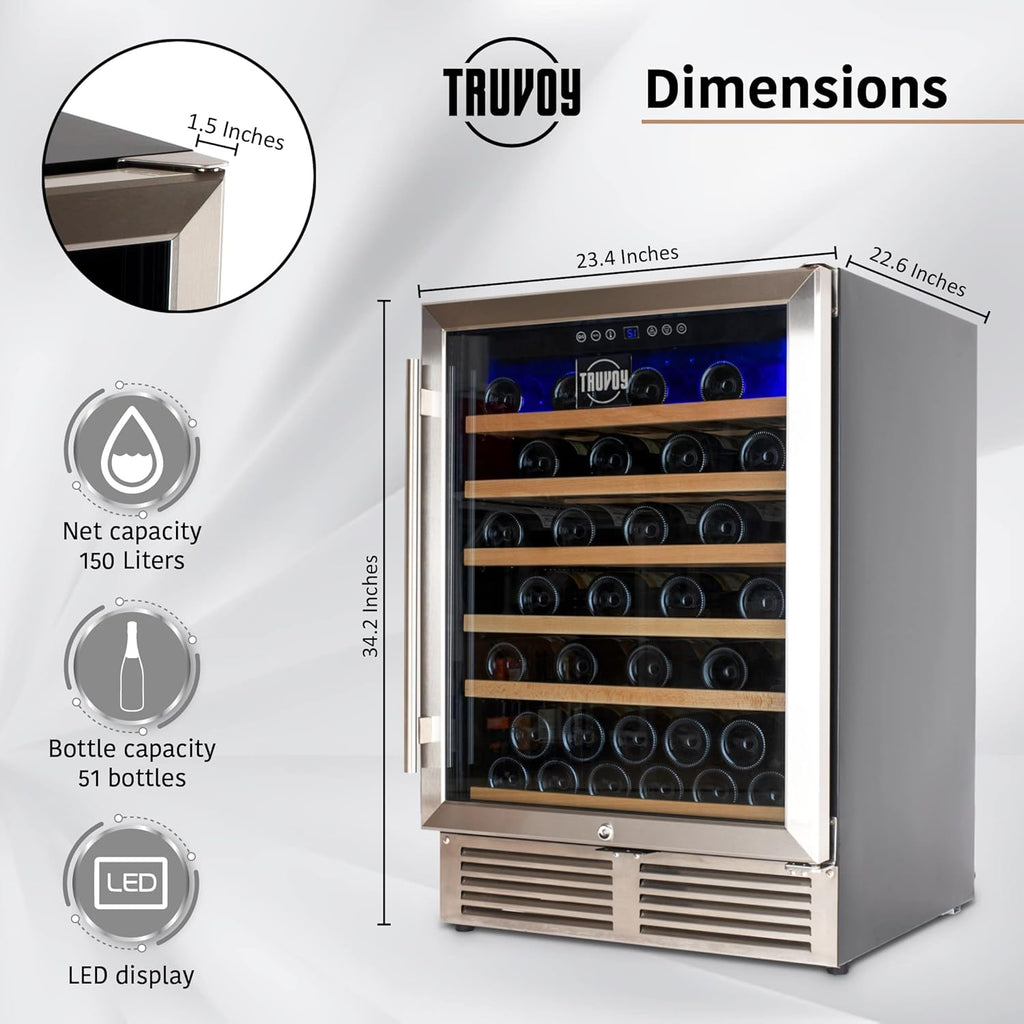 Wine Cooler Refrigerator with Reversible Low UV Glass Door, Touch Thermostat Control with LED Display, Lock, 150L Storage R87826