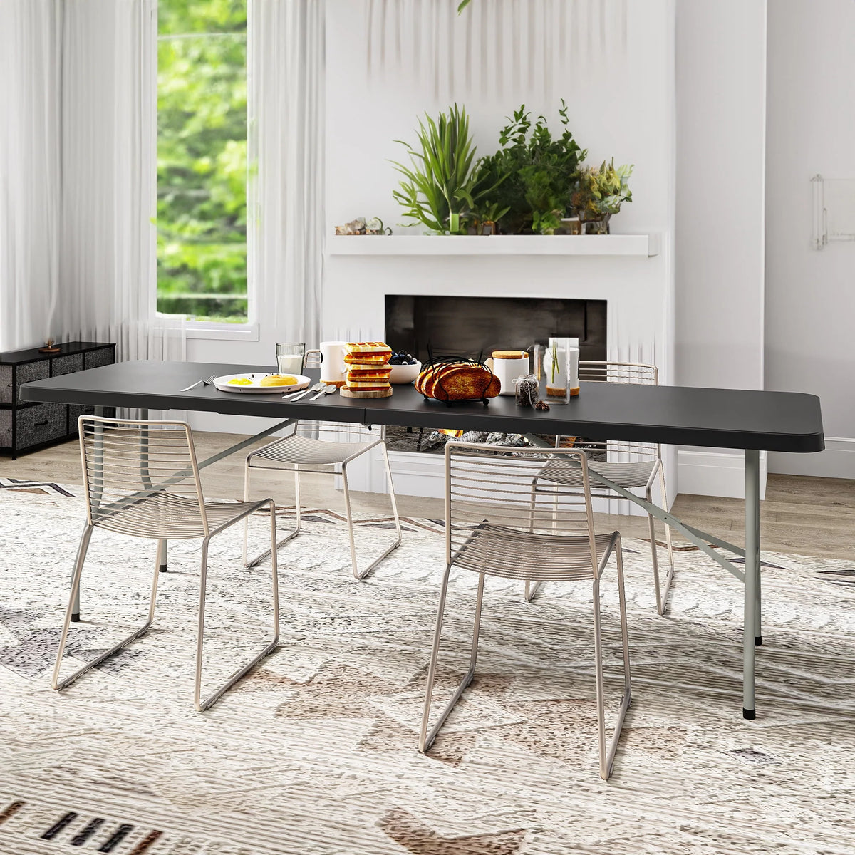 8FT Heavy Duty Folding Table with Carrying Handle White Y2435