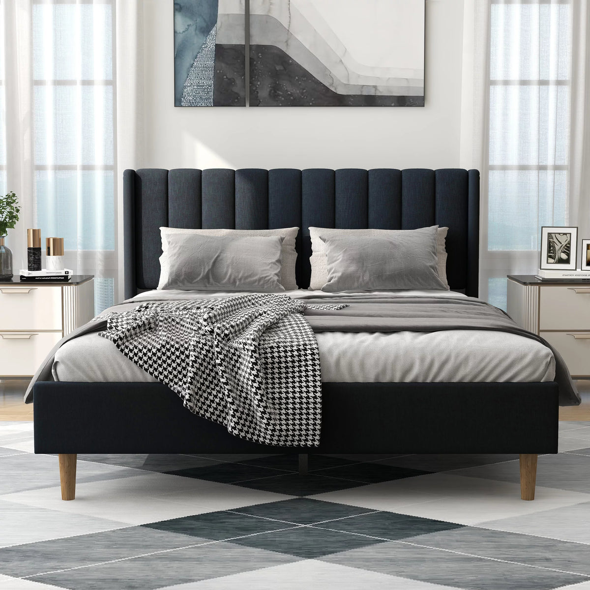 Queen Size Upholstered Platform Bed Frame F9464