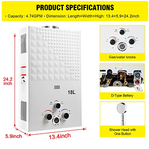Portable Propane Tankless Water Heater with Digital Display F69879