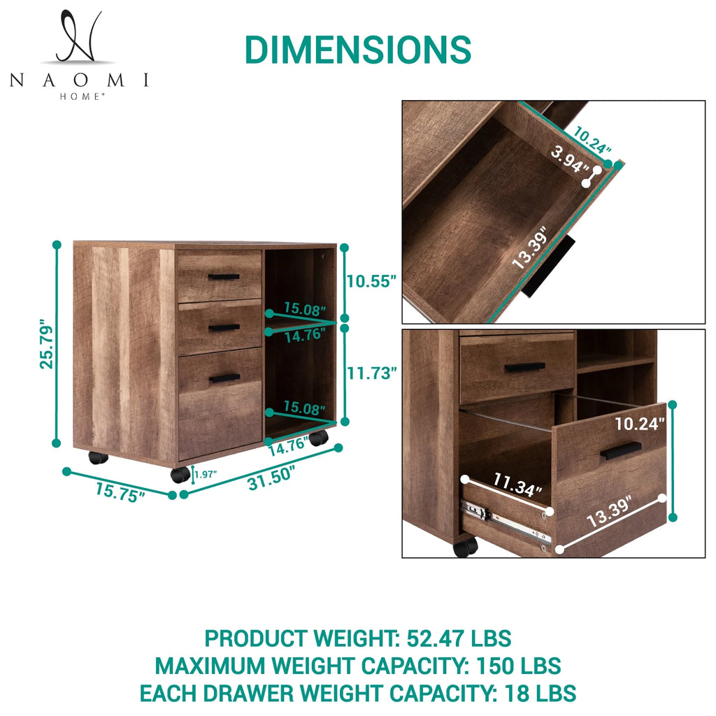 Rolling Office Cabinet with Drawers, Walnut R616897