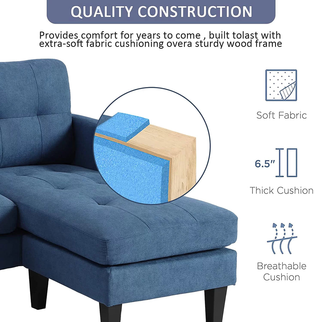Blue L-Shaped Convertible Sectional Sofa J6658