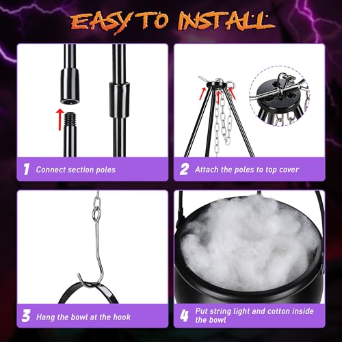 Halloween Witches Cauldron with Tripod Stand Black Pot LED Light J6287