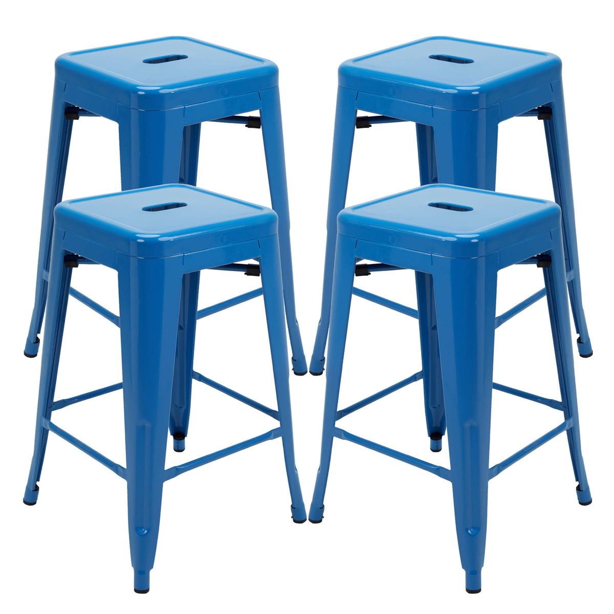 Blue Stackable Metal Counter Stool Set of 4 D274