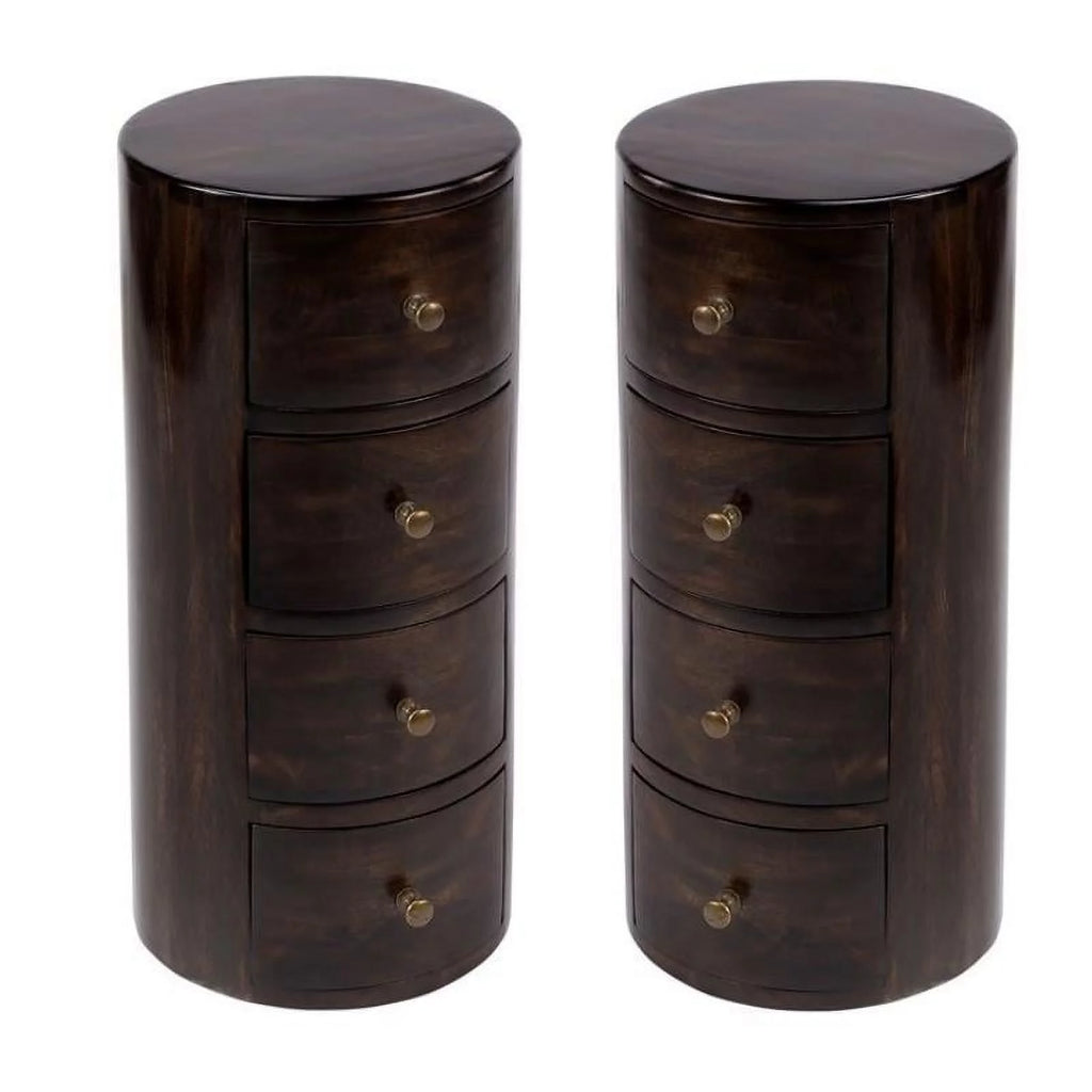 Dark Brown Mango Wood End Table with Storage Set of 2 Y673