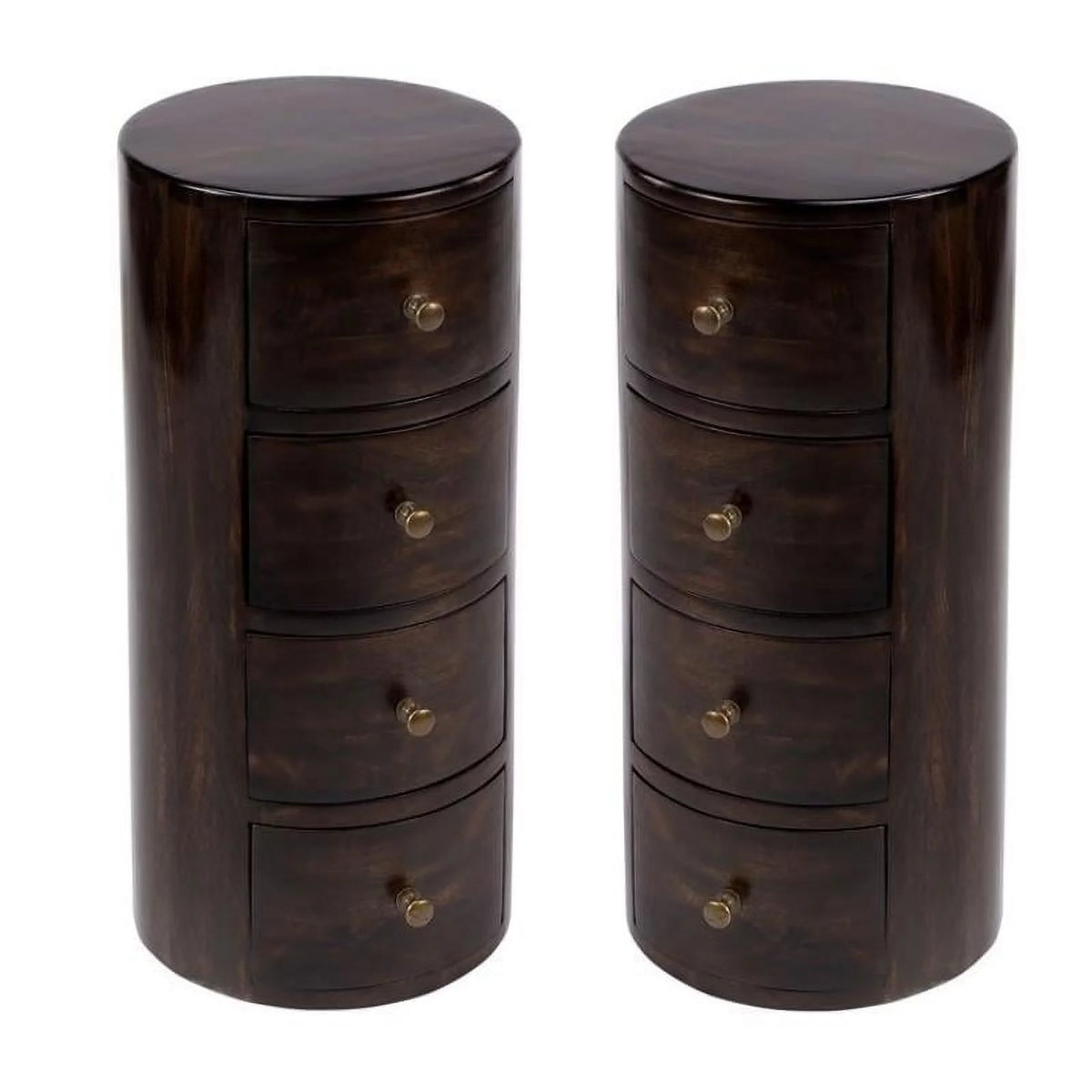 Dark Brown Mango Wood End Table with Storage Set of 2 Y673