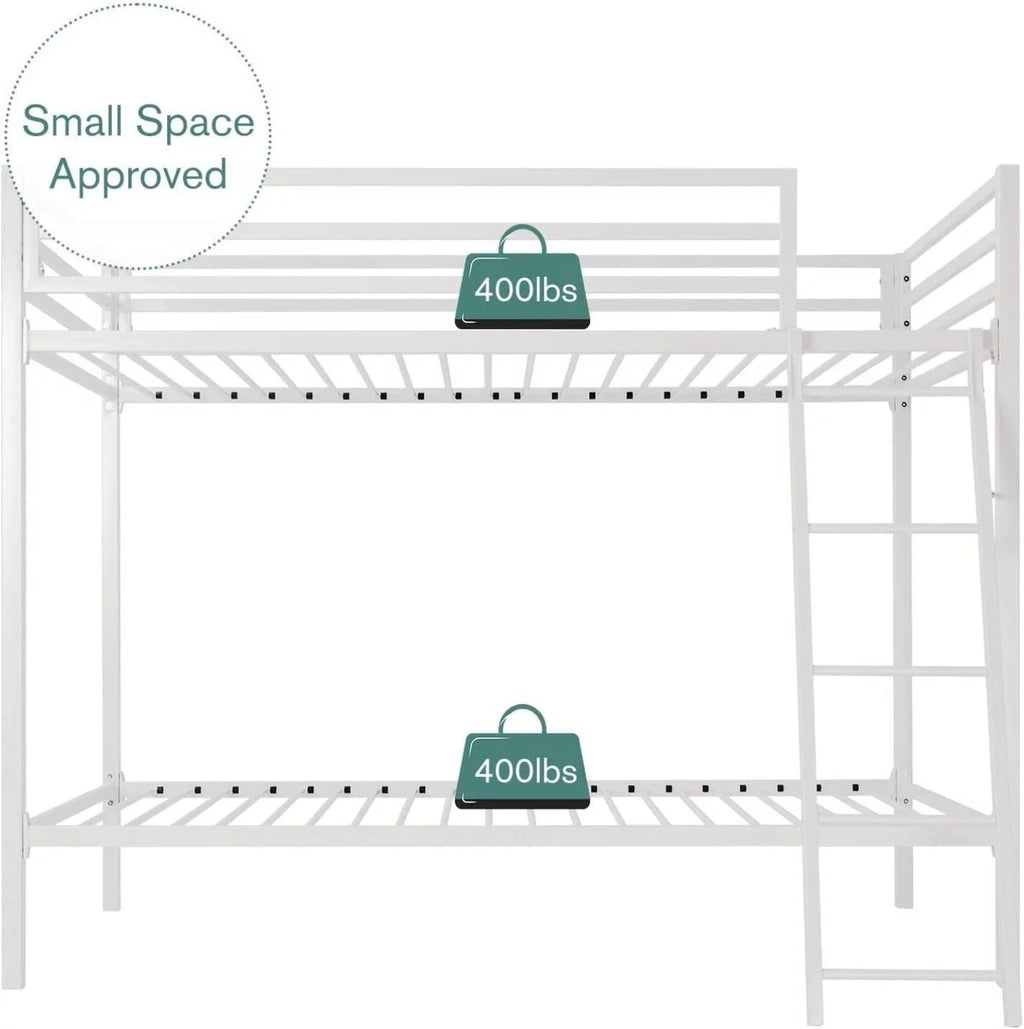 Twin over Twin White Metal Bunk Bed with Ladder K5186