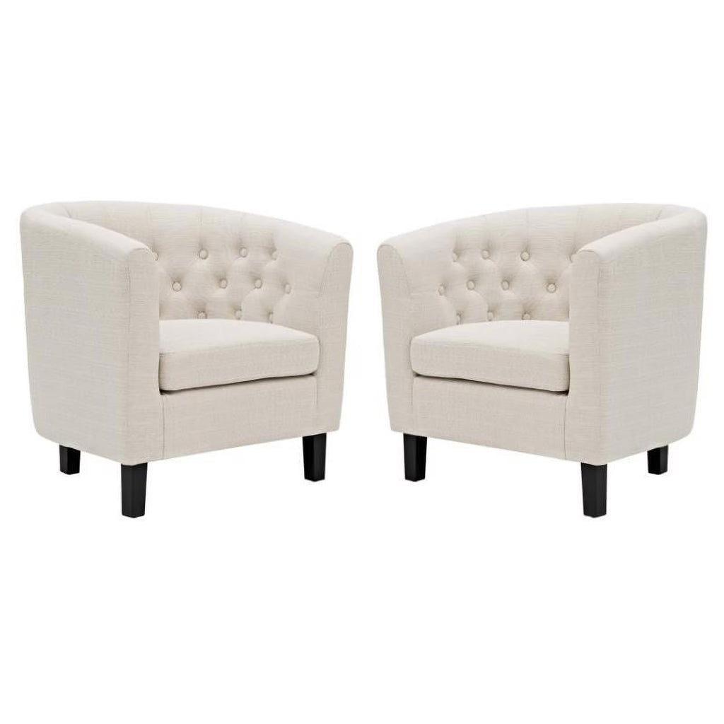Beige 2 Piece Tufted Polyester Fabric Arm Chair Set G51199