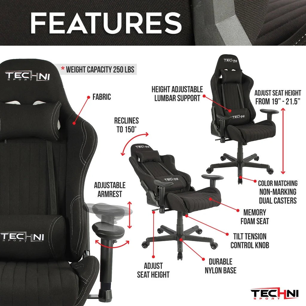 Black Ergonomic High Back Fabric Gaming Chair Z9984
