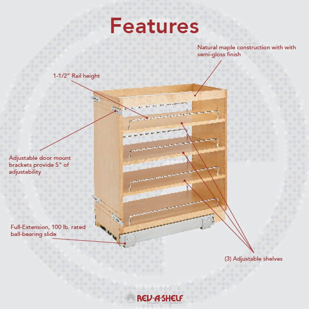 11 Inch Base Cabinet Pullout Storage Organizer with Adjustable Wood Shelves and Chrome Rails Y981