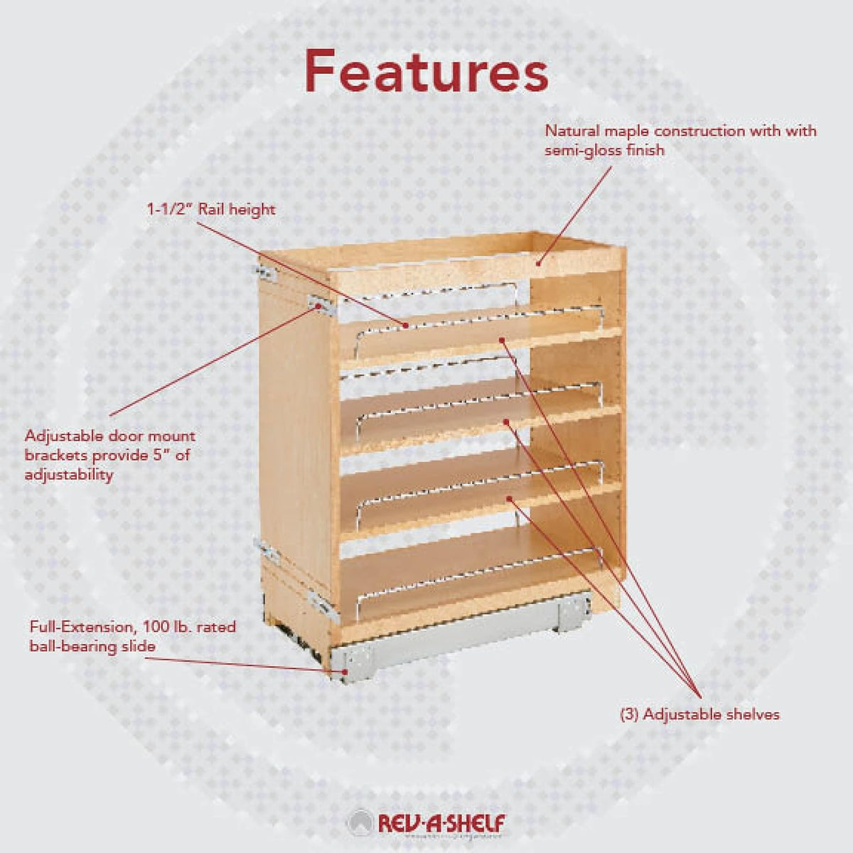 11 Inch Base Cabinet Pullout Storage Organizer with Adjustable Wood Shelves and Chrome Rails Y981