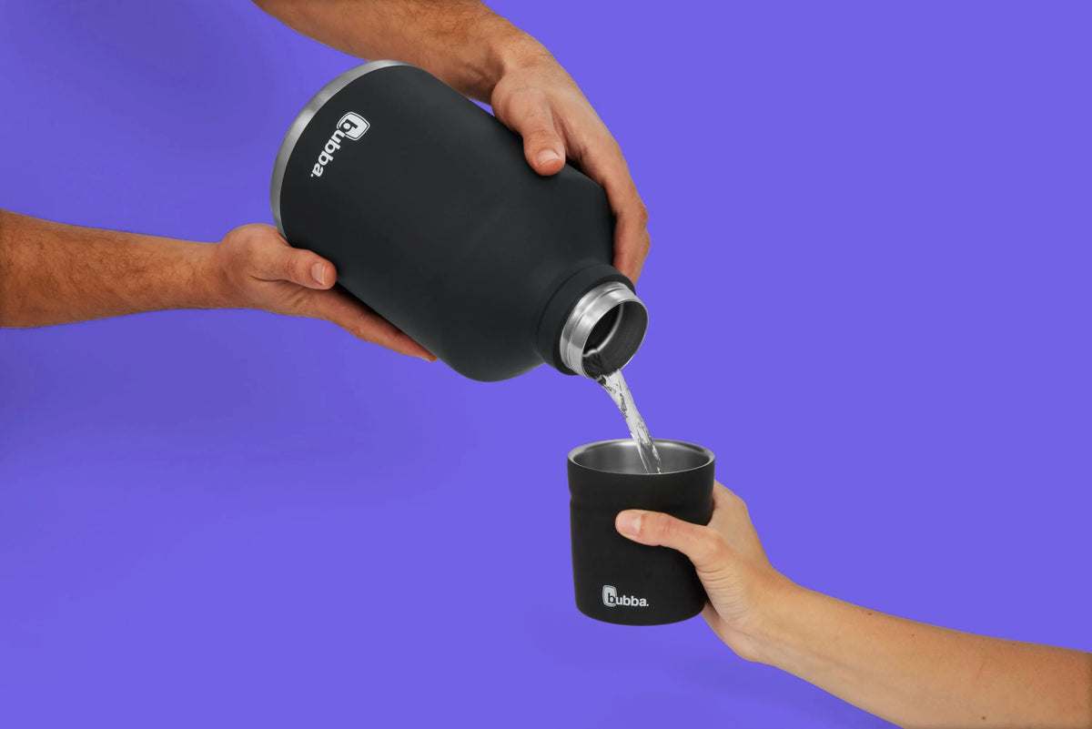 Stainless Steel Water Bottle with Wide Mouth Rubberized in Black, 84 fl. oz. L101859